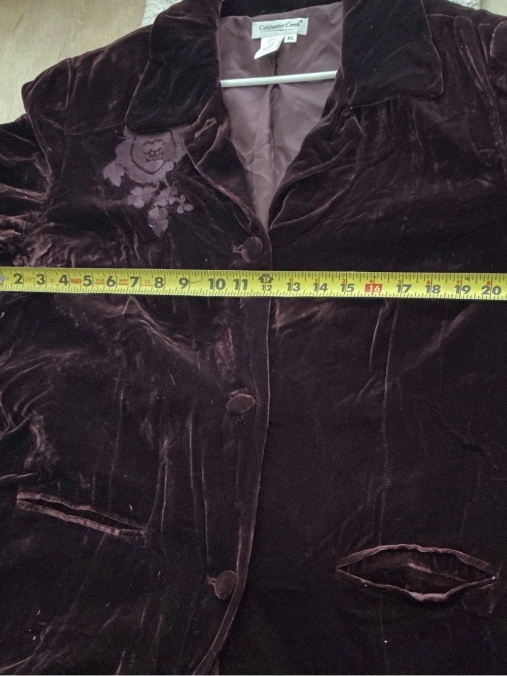 Coldwater Creek Velvet Long Trench Coat in Deep Burgundy - Picture 4 of 7